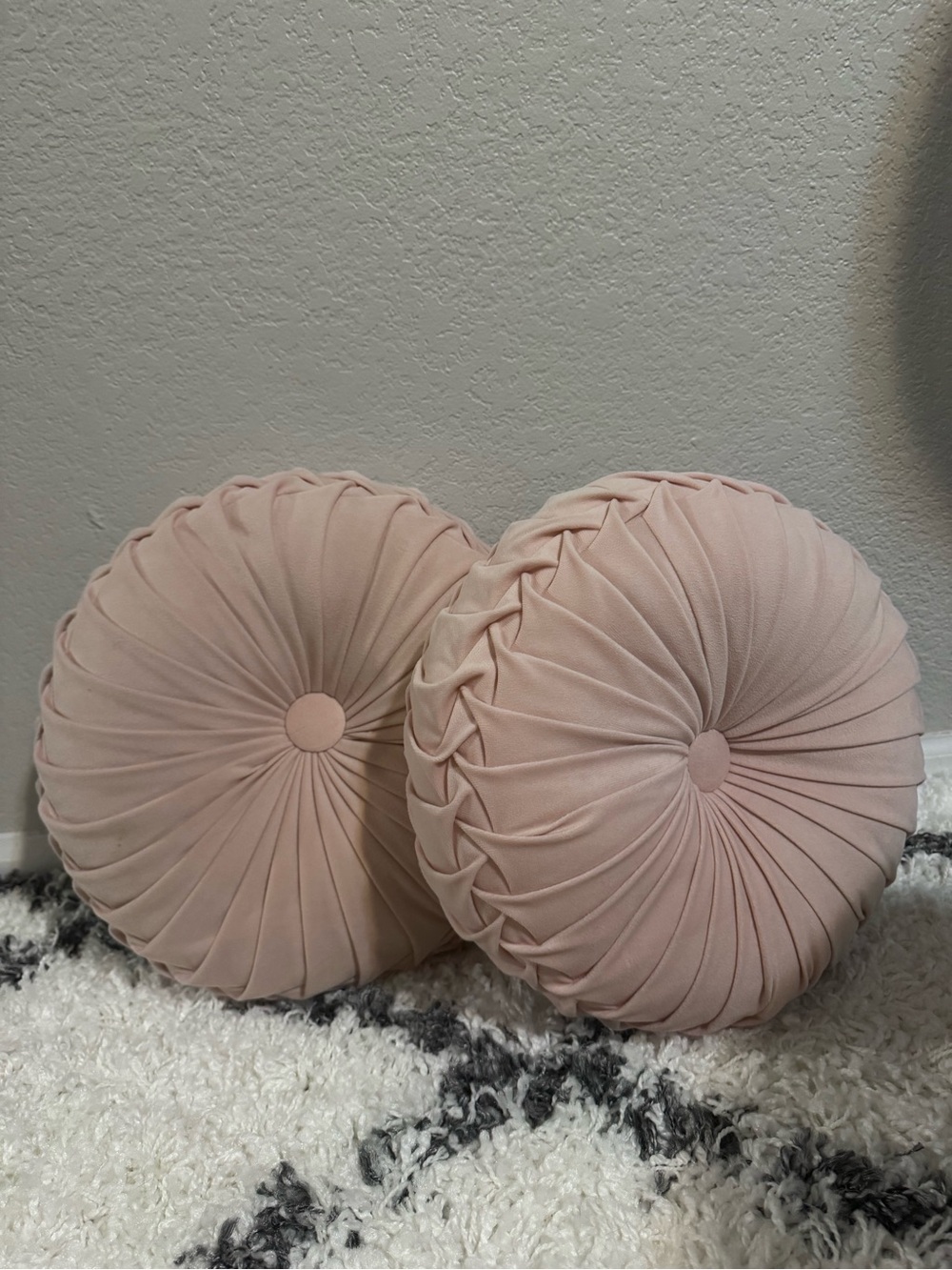 Round Pleated Throw Pillows - Blush Pink (Set of 2)